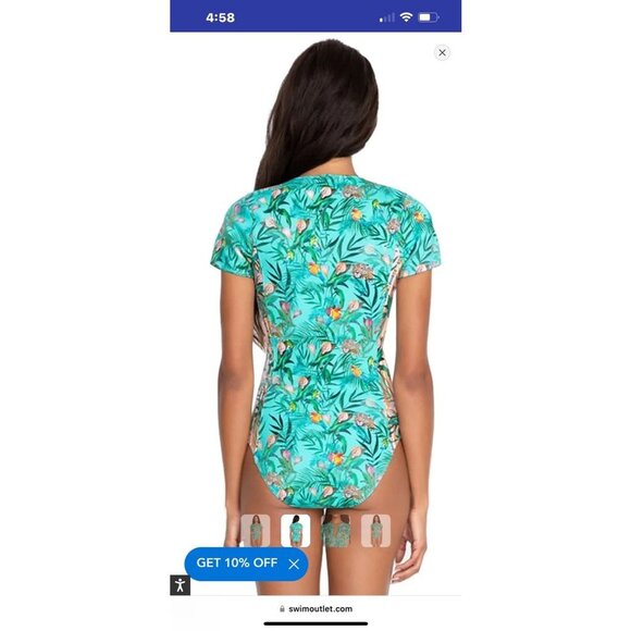 Johnny Was Taina Swimsuit Blue M Medium Fly Neoprene One Piece NWT $298 - Picture 4 of 8